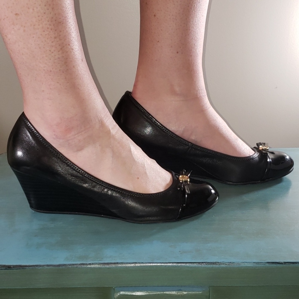Cole Haan Tali Lace black leather 2.5" wedge heel.